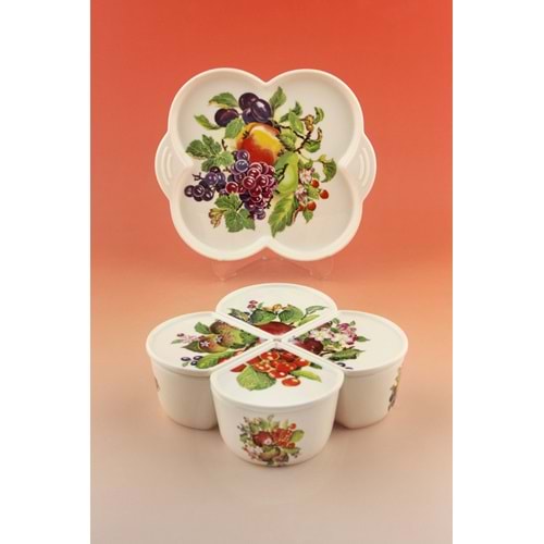 Fruit 4 lü porselen kapaklı kahvaltılık
