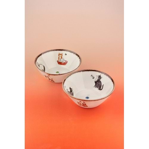 Retro cats porselen ikili kase / mama kabı