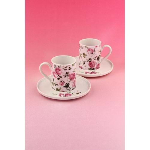 Pink ivy rose iki kişilik porselen kahve fincan takımı