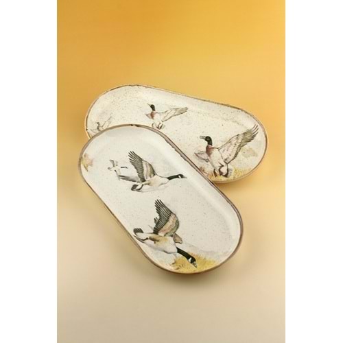 Retro su kuşları 2 adet porselen kayık tabak