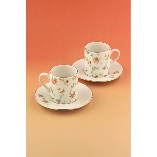 Mine çiçeği altın yaldızlı 2 kişilik çay/duble kahve fincan takımı