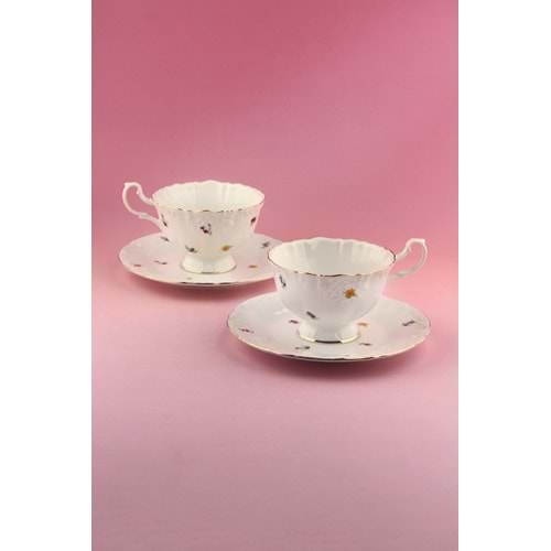 Flora altın yaldızlı 2 kişilik çay fincan takımı