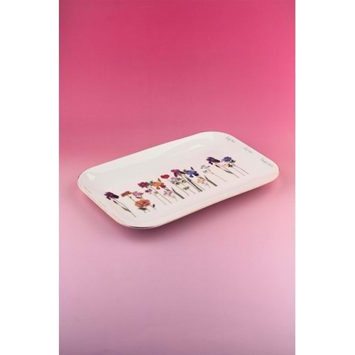 Beautiful flowers gold porselen tepsi