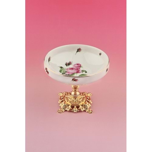 Pembe gül metal ayaklı porselen kase