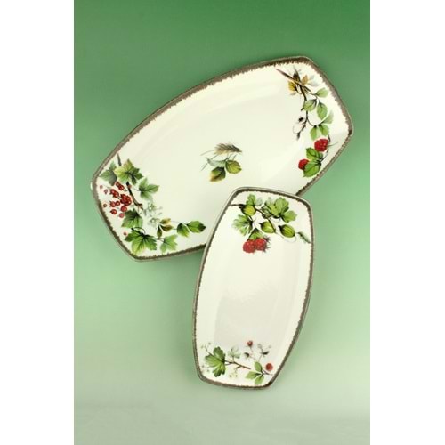 Retro red berries 2 boy porselen kayık tabak