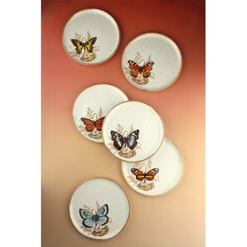 Retro butterfly 6 parça porselen pasta tabağı