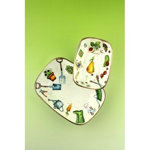 Retro bahçıvan 2 boy porselen kayık tabak