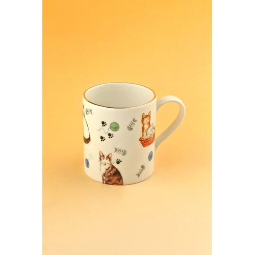 Kedicik altın yaldızlı porselen kupa