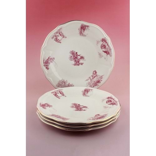 Pembe İngiliz altın yaldızlı 4 parça porselen servis tabağı