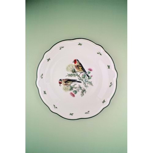 Goldfinch yeşil file porselen servis/duvar tabağı