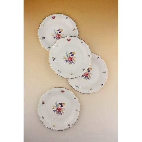 Pembe gül altın yaldızlı 4 parça porselen pasta tabağı