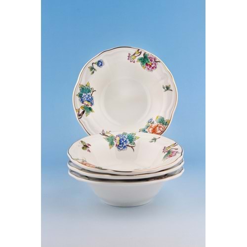 Çiçek buketi altın yaldızlı 4 parça porselen kase