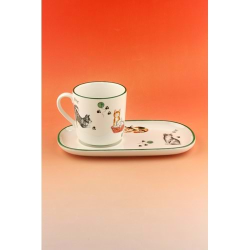 Cats sunumluklu porselen kupa takımı