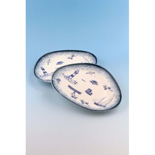 Sea blue 2 adet porselen servis tabağı