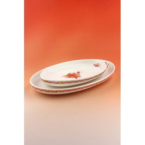 Flowers orange 2 boy porselen kayık tabak