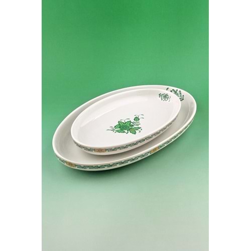 Flowers green 2 boy porselen kayık tabak