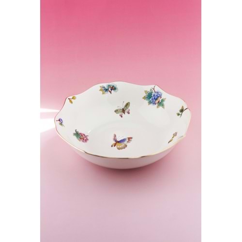 Çiçek buketi altın yaldızlı porselen salata kasesi