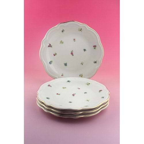 Flora antik altın yaldızlı 4 parça porselen pasta tabağı