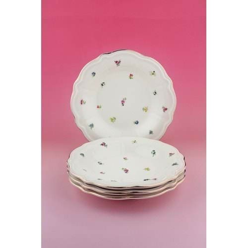 Flora antik altın yaldızlı 4 parça porselen yemek tabağı