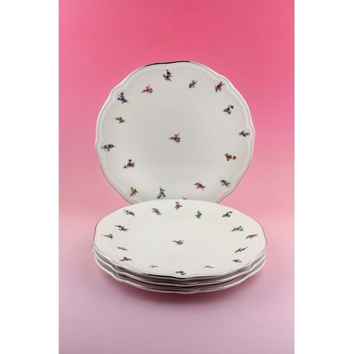 Floral antik gümüş yaldızlı 4 parça porselen servis tabağı