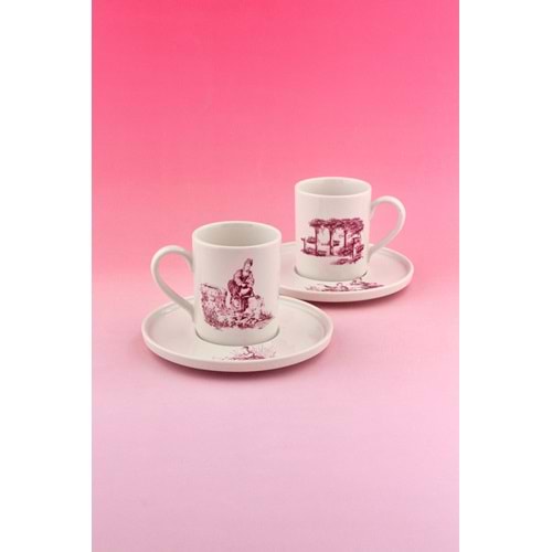 Royal pembe iki kişilik porselen kahve fincan takımı