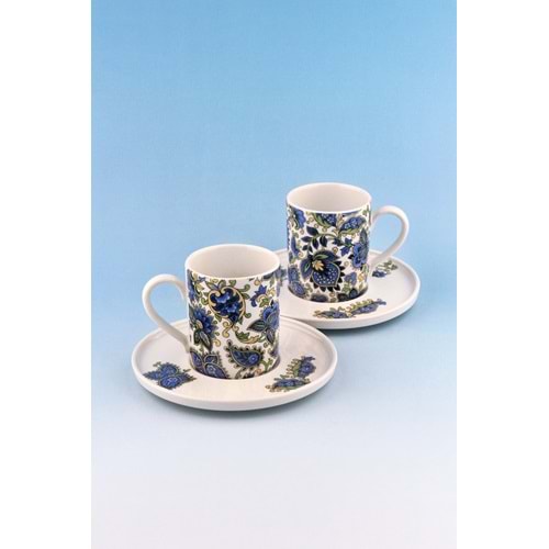 Blue paisley iki kişilik porselen kahve fincan takımı