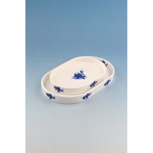 Flowers blue 2 boy porselen kayık tabak