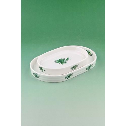 Flowers green 2 boy porselen kayık tabak