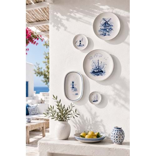 Blue porselen duvar tabağı seti