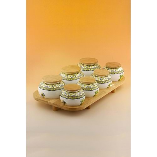 Capri lemon bambu standlı 7 li porselen baharatlık