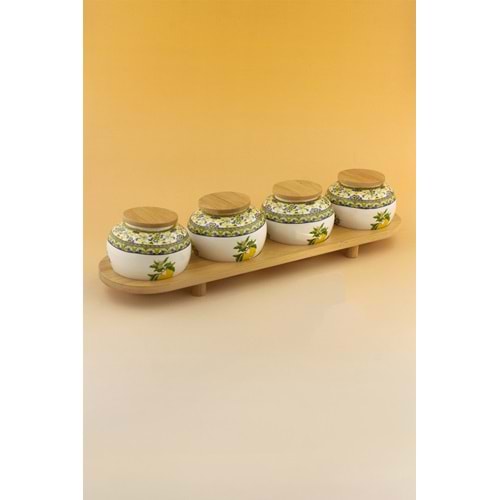 Berries bambu standlı 4 lü porselen baharatlık
