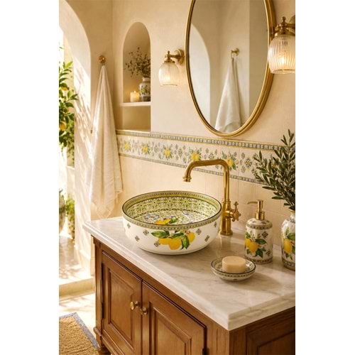 Capri lemon tezgah üstü porselen çanak lavabo