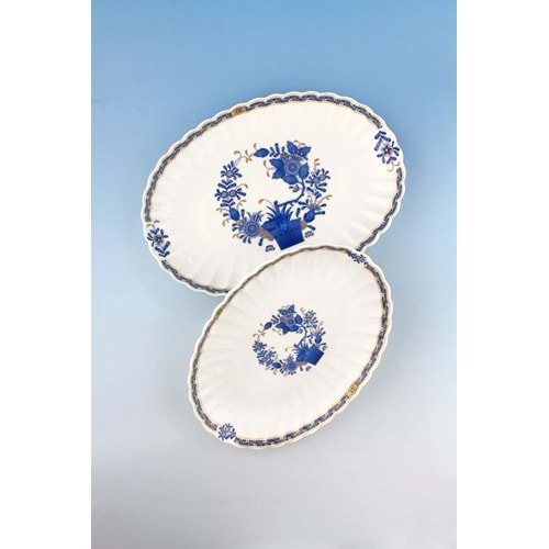 Flowers blue 2li büyük boy porselen kayık tabak