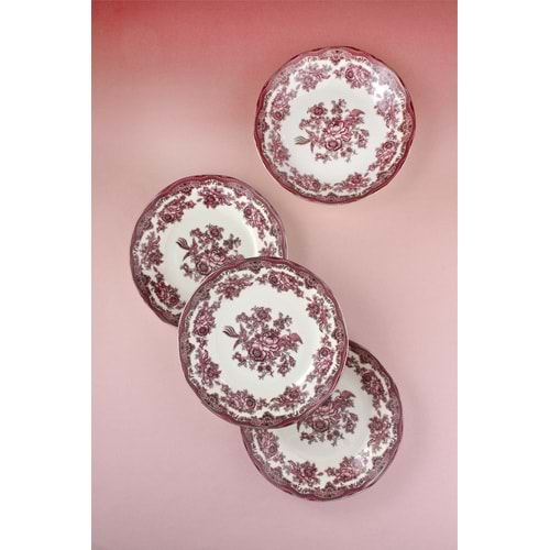 Florence red gümüş yaldızlı porselen 4 parça yemek tabağı