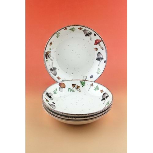 Mushroom retro porselen 4 parça yemek tabağı