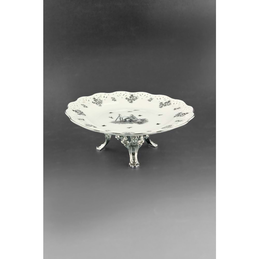 Royal siyah gümüş metal ayaklı sunum tabağı