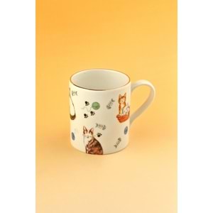 Kedicik altın yaldızlı porselen kupa