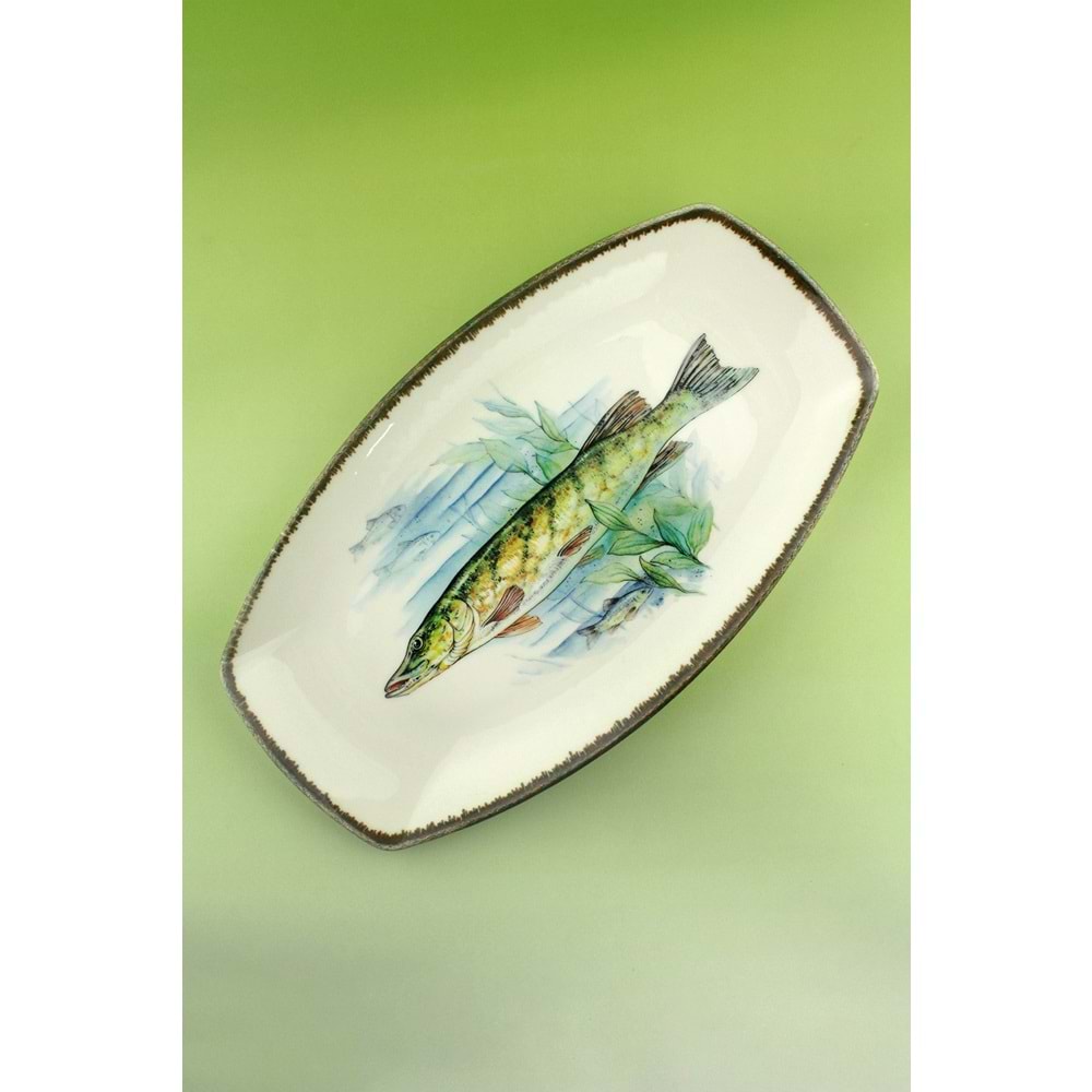 Retro fish büyük boy porselen kayık tabak