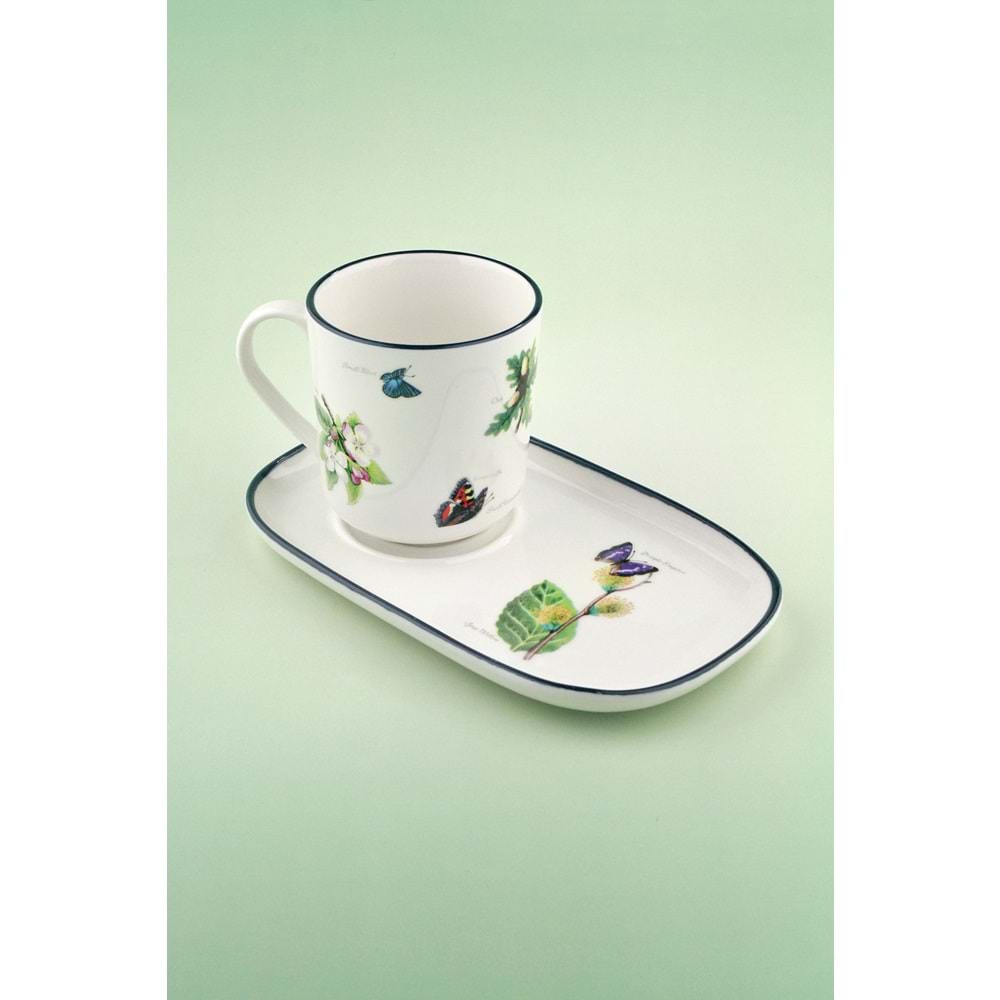 Botanik lacivert sunumluklu porselen kupa takımı