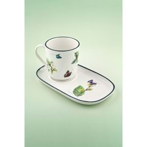 Botanik lacivert sunumluklu porselen kupa takımı