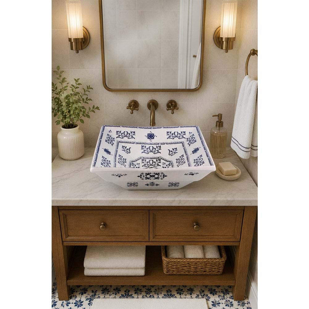 Ornamenta tezgah üstü porselen kare lavabo