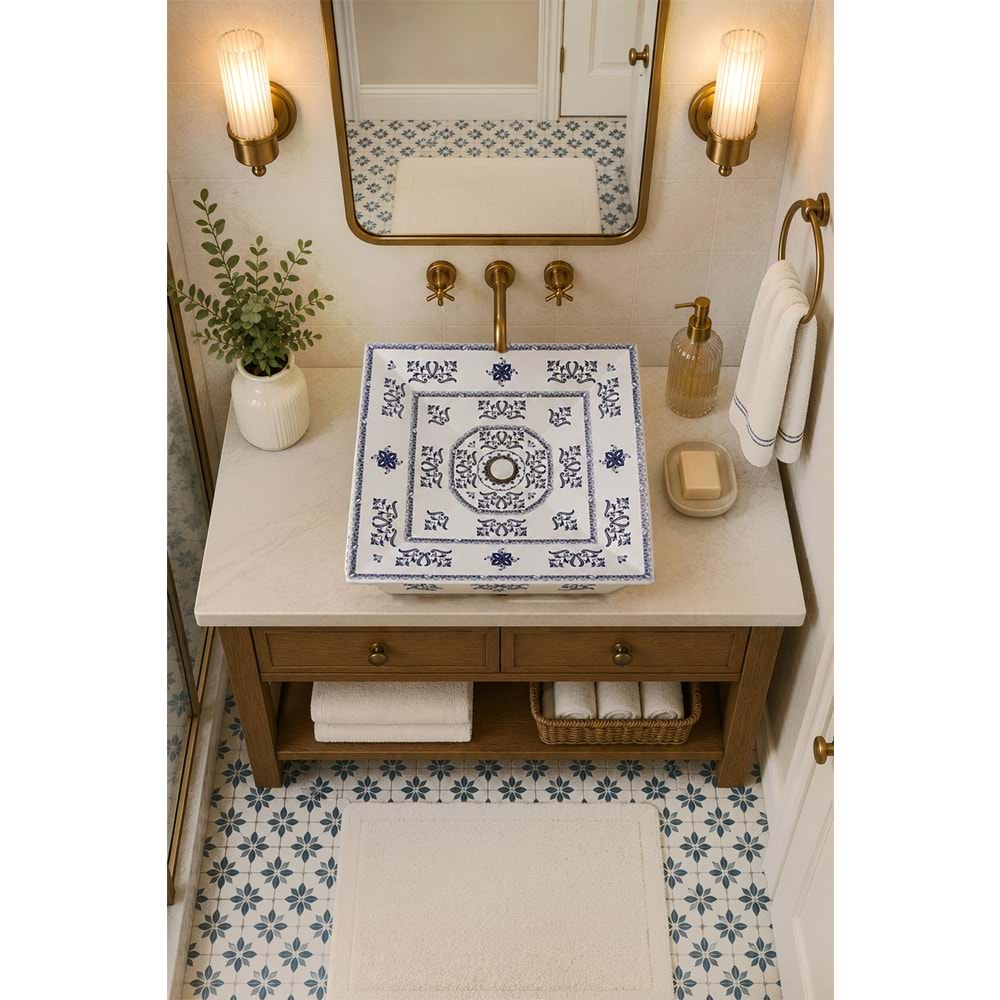 Ornamenta tezgah üstü porselen kare lavabo