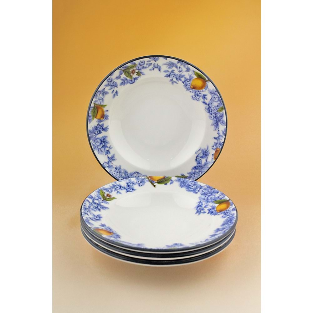Lemon & blue blanc 4 parça porselen yemek tabağı