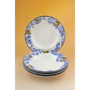 Lemon & blue blanc 4 parça porselen yemek tabağı