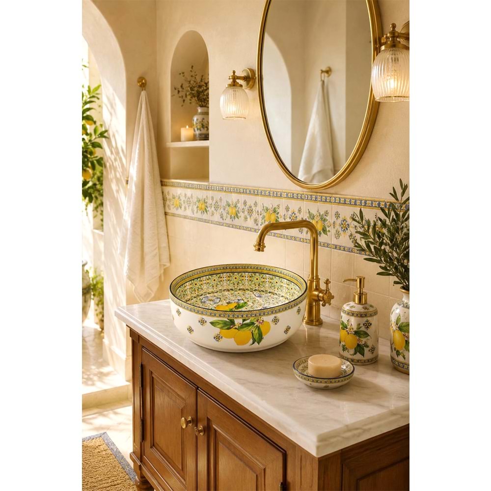 Capri lemon tezgah üstü porselen çanak lavabo