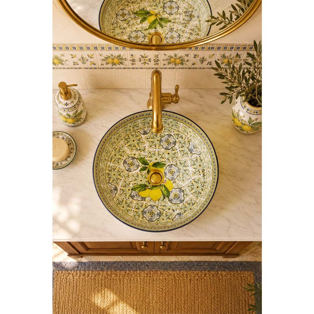 Capri lemon tezgah üstü porselen çanak lavabo