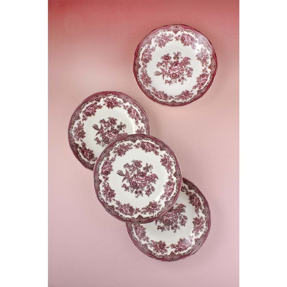 Florence red gümüş yaldızlı porselen 4 parça yemek tabağı
