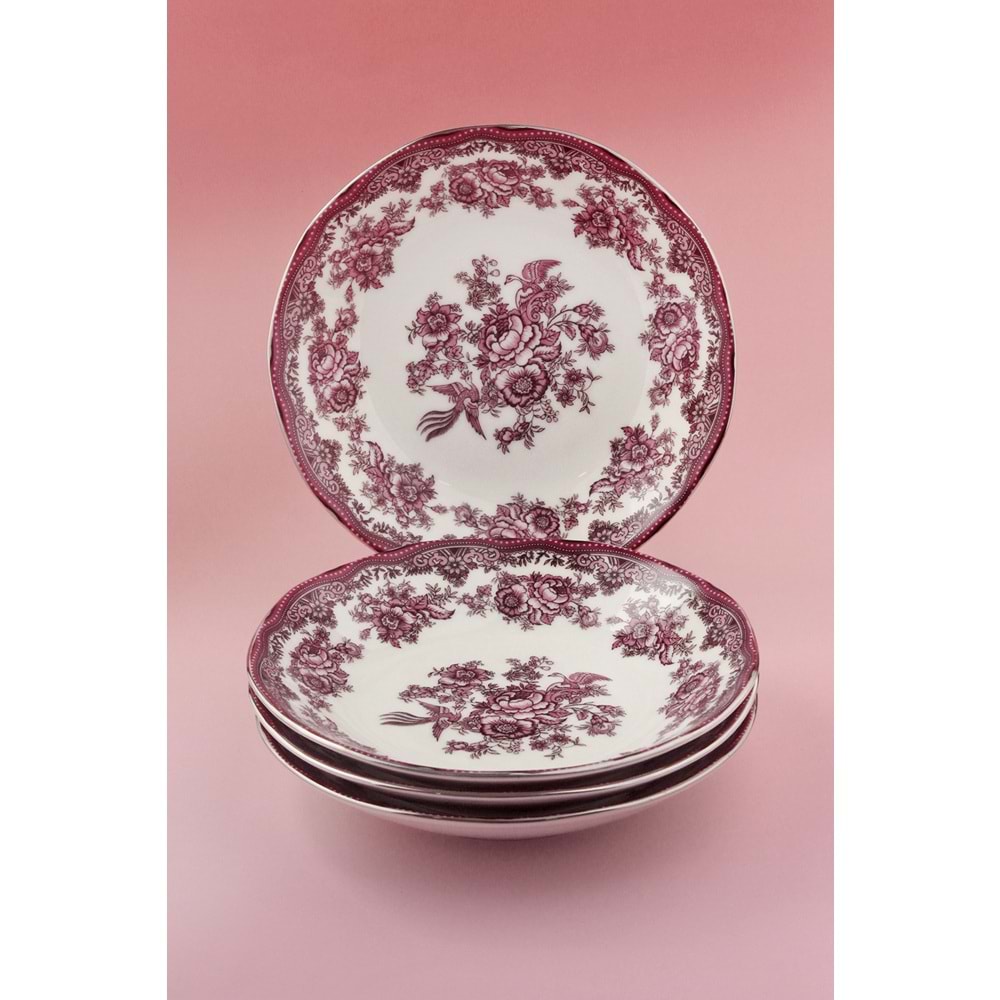 Florence red gümüş yaldızlı porselen 4 parça yemek tabağı